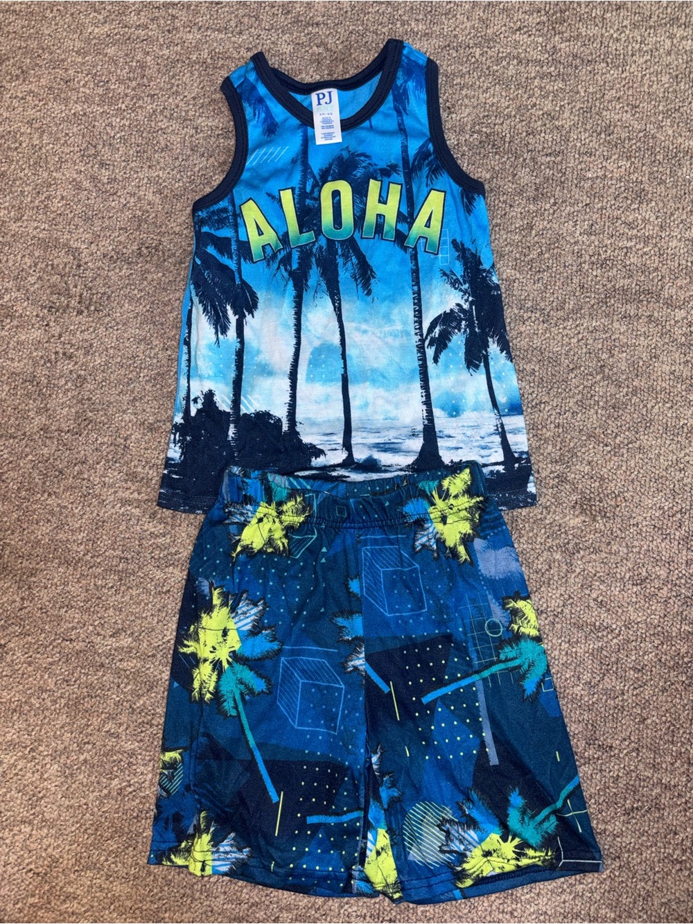 Kids' ALOHA Palm-Print Tank & Shorts Set - Blue